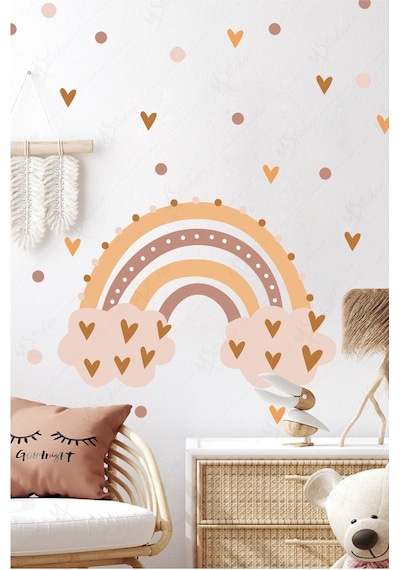MSticker Gökkuşağı Ve Kalpler Çocuk Bebek Odası Dekorasyon Sticker Seti