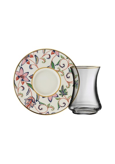 Sandro Moreno 1453 Desen Yağmuru Line Gold 12 Parça 6 Kişilik Çay Seti 110 Ml Renkli