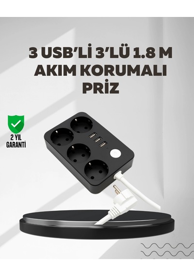 Mey İthalat 4.1a Hızlı Şarjlı Akım Korumalı 4 Priz Ve 3 Usb Çıkışlı Priz Diğer