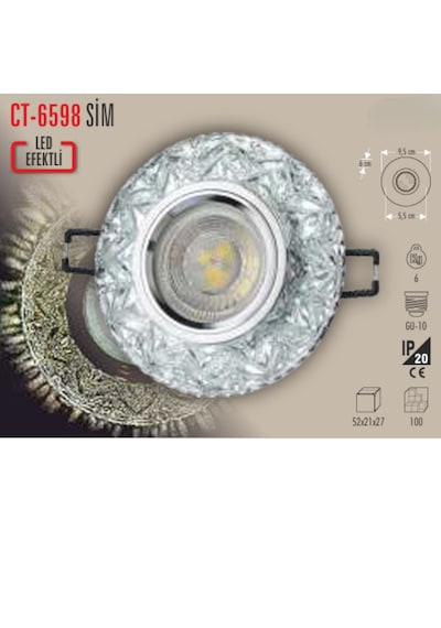Ct-6598 Sim Cam Spot Ampülsüz Led Efekli 10 Adet - 3 W Led Çerçeveli Beyaz