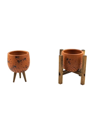 Bitki Tasarımı Ev Dekorasyon Siyah Nokta Desenli Terakota Toprak Saksı Saksılık Salon Çiçeklik İkili Set 3 Ayaklı, 4 Ayaklı 12 CM