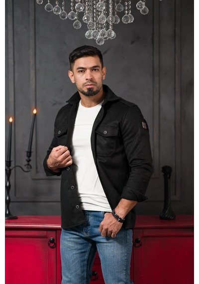 Advante Slimfit Çift Kapak Cepli Astarsız Kaşe Gömlek Siyah