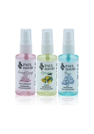 Paul David Çanta Cep Boy 50ml 80 Kolonya Kiraz Çiçeği, Limon, Buz, 3'lü Set