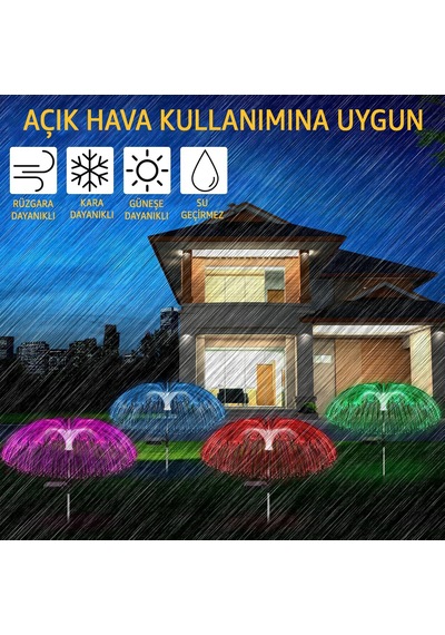 Robeve Rgb Bahçe Aydınlatması Direk Solar Aydınlatma Denizanası Güneş Enerjili Aydınlatma Led Işık 7 Renk 1 Adet