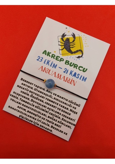 Gümüştel El Sanatları Sertifikalı Akrep Burcu Akuamarin Doğal Taş Ip Burç Bilekliği Çok Renkli