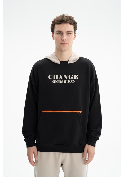 AR-MA Arma Erkek Oversize Şardonsuz 3 İplik Kanguru Cepli Kapşonlu Sweatshirt 001