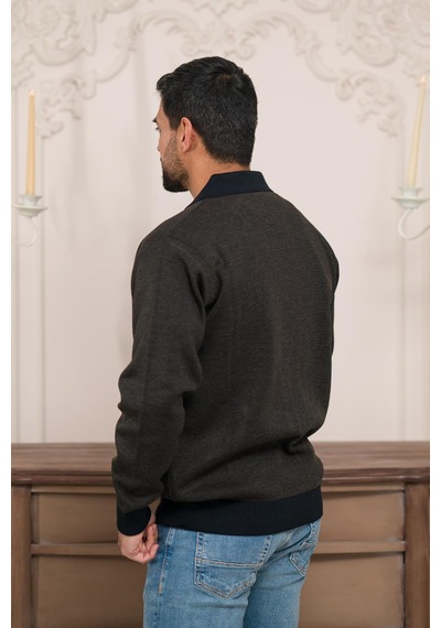 Woolen World Polo Yaka Fermuar Kapamalı Klasik Kesim Astarlı Desenli Çelik Örgü Hırka Kahverengi Woolen World Polo Yaka Fermuar Kapamalı Klasik Kesim Astarlı Desenli Çelik Örgü Hırka Kahverengi
