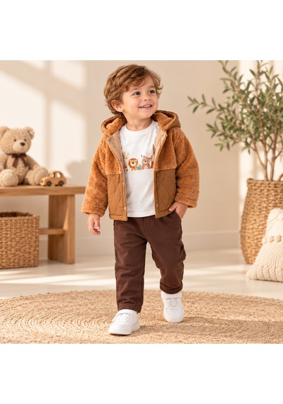 Maxx Kelın Erkek Çocuk Kapüşonlu Peluş Görünümlü Kapitone Mont Pantolon Tişört 3'lü Takım 9-12-18-24 Ay Kahverengi Maxx Kelın Erkek Çocuk Kapüşonlu Peluş Görünümlü Kapitone Mont Pantolon Tişört 3'lü Takım 9-12-18-24 Ay Kahverengi