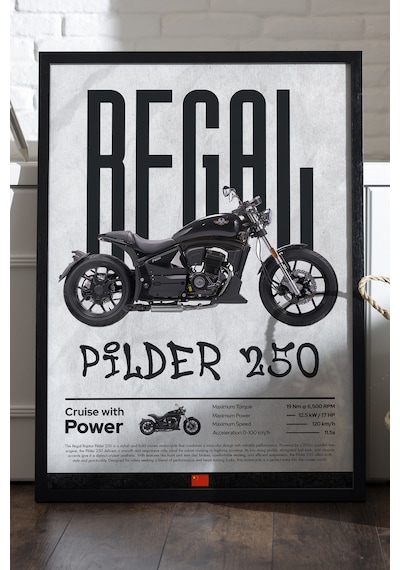 Regal Raptor Pilder 250 Siyah Ahşap Çerçeveli Poster, Dekoratif Motosiklet Duvar Tablosu