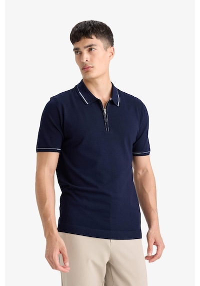 Defacto Standart Fit Polo Yaka Fermuarlı Triko Kısa Kollu Tişört D6199AX24HS Lacivert