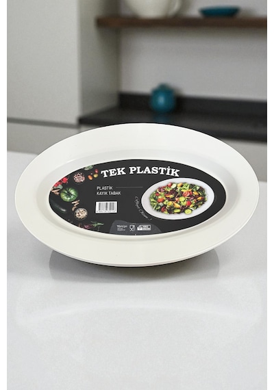 6'lı Sert Plastik Kayık Tabak Kırılmaz Yıkanabilir 32cm Beyaz