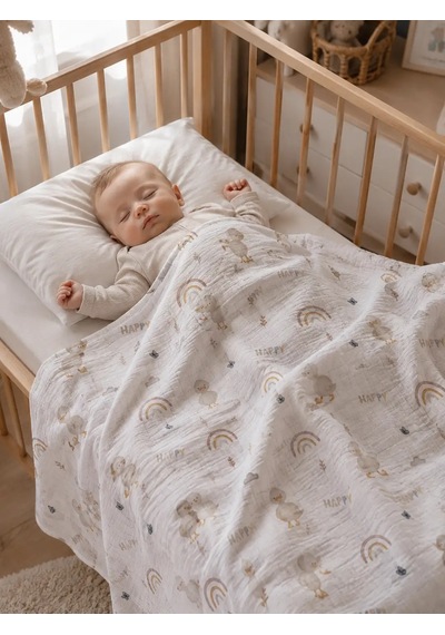 E&f Store Ördek Desenli Müslin Bebek Battaniyesi Çok Renkli