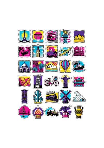 Seyahat Dünya Retro Sticker Seti 150 Adet - 5'li Mega Paket - Laptop Defter Ajanda Etiketi Çok Renkli
