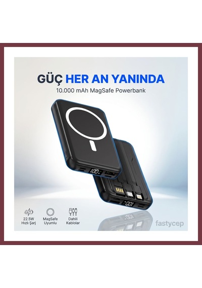 Storeşahin 10.000 Mah Kablosuz Hızlı Şarjlı Magsafe Powerbank Led Ekranlı Dahili Kablolu Powerbank Çoklu Giriş Shn0720 Çok Renkli