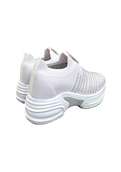 Aybaak 5006 Triko Taşlı Dolgu Topuk Kadın Ayakkabı Sneaker Beyaz