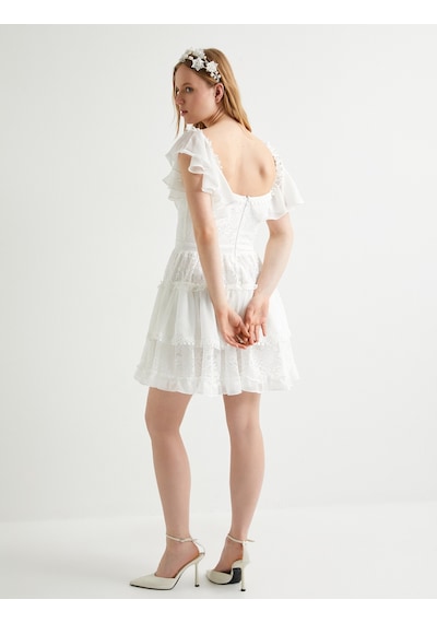 Koton Mini Dantelli Elbise Bridal Kısa Tül Kol Kalp Yaka Astarlı Kırık Beyaz 4sak80021fw Ekru Koton Mini Dantelli Elbise Bridal Kısa Tül Kol Kalp Yaka Astarlı Kırık Beyaz 4sak80021fw Ekru