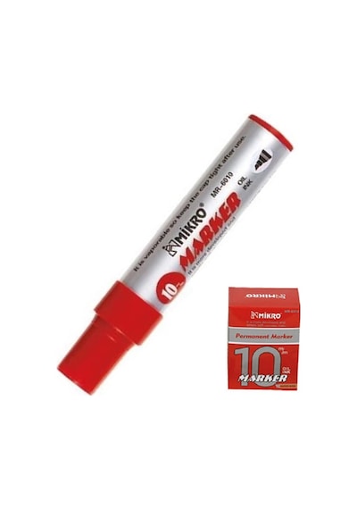 Kırmızı Permanent Markör Marker Kesik Uçlu Koli Kalemi Kırmızı 10 mm Mr-6010 12 Adet