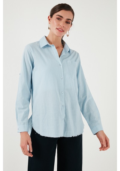 Lela Pamuklu Regular Fit Cepli Bayan Gömlek Cf25S16992 Mavi