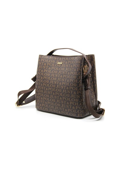 Just Polo Kadın Monogram Baskılı El Ve Omuz Çantası Ebat 25 X 25 Kahverengi