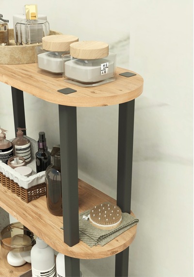 Soft 4 Katlı Banyo Düzenleyici Çok Raflı Banyo Organizeri Çok Amaçlı Banyo Düzenleyici - Meşe Meşe