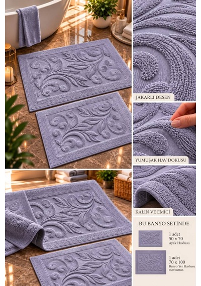 Bambu Jakar Desenli 2'li Banyo Seti Yumuşacık Tuşe Premium Dokuma %100 Bambu Lavanta - 945189930 Lavanta