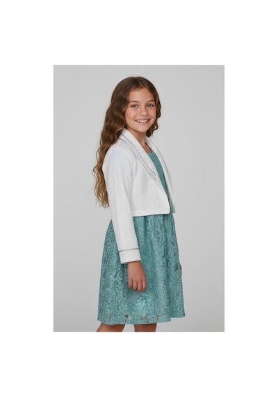 Fesshera Kids Kız Çocuk Dantel Elbise Bolero Ceket Takım 9-12 Yaş Turkuaz