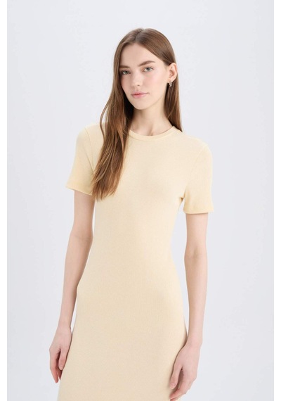 DeFacto Bodycon Vücudu Saran Bisiklet Yaka Fitilli Kaşkorse Kısa Kollu Midi Elbise E6926AX25SPYL251
