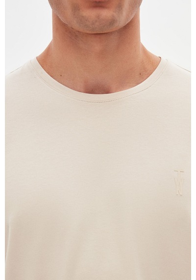 Twn Slim Fit Taş Düz Kabartma Baskılı T-shirt 4ec148551753m Taş