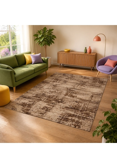 Kartela Halı Riva Halı Kaymaz Taban Makinede Yıkanabilir Halı Kahverengi - 100 X 150 Cm