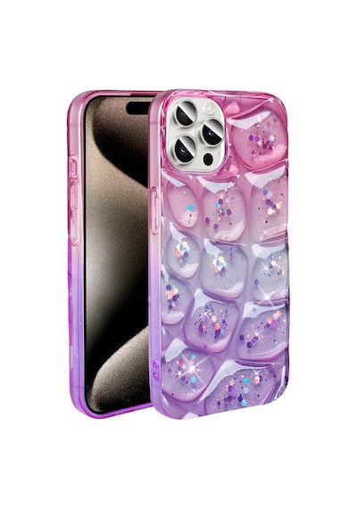 Apple Uyumlu iPhone 15 Pro Max Kılıf Simli 3d Desenli Tchs Hacar Kapak - Pembe-mavi Pembe-Mavi
