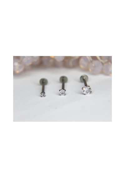 Yuvarlak Tek Taş Labret Piercing Gümüş