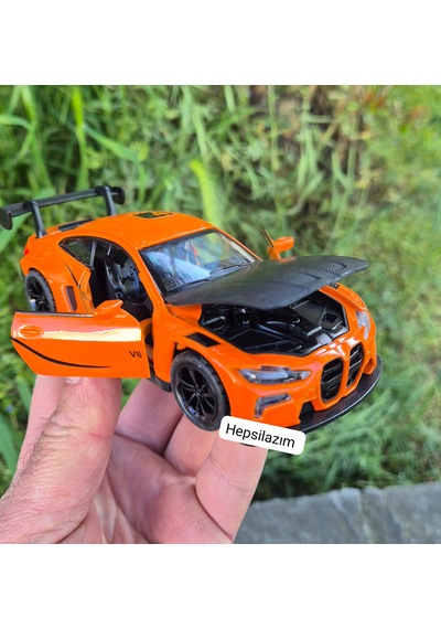 Oyuncak Spor Araba 14 Cm Metal Diecast Model Çek Bırak Açılır Kapı Bmw M4 Gt3 Competition Turuncu