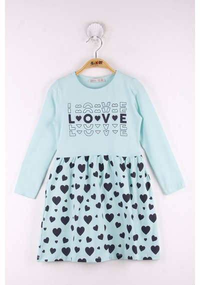 Toontoy Kız Çocuk Love Baskılı Elbise Pudra