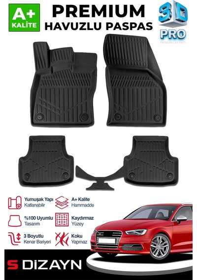 S-dizayn Audi A3 3d Pro Havuzlu Paspas 2017 Üzeri A+ Kalite