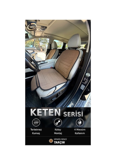 Tesla Model Y 2023-2026 Ön Ve Arka Koltuk Terletmez Dolgulu Keten Koltuk Minder / Kılıf Set Kahverengi