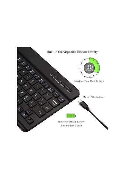 Casper Via L30 10.1" Uyumlu Kablosuz Bluetooth Şarj Edilebilir Klavye - Siyah