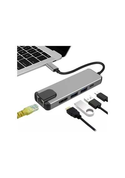 Taplın Type-c To 4k Hdmı Hub 5in1 Rj45 Lan 2 X Usb 3.0 Type-c Port