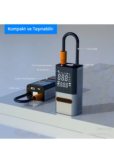 4000 Mah Şarjlı Taşınabilir Araba Lastik Hava Top Şişirme Pompası Led Işıklı Dijital Hava Kompresörü Metalik Gri 4000 Mah Şarjlı Taşınabilir Araba Lastik Hava Top Şişirme Pompası Led Işıklı Dijital Hava Kompresörü Metalik Gri