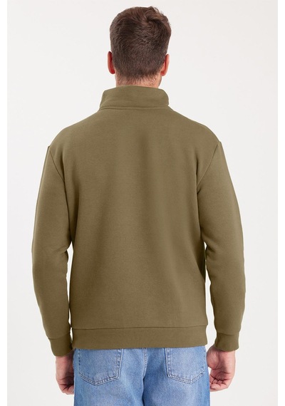 Tudors Unisex Relax Fit Rahat Kesim Pamuklu İçi Polarlı Yarım Fermuarlı Haki Dik Yaka Sweatshirt-35162 Haki Tudors Unisex Relax Fit Rahat Kesim Pamuklu İçi Polarlı Yarım Fermuarlı Haki Dik Yaka Sweatshirt-35162 Haki