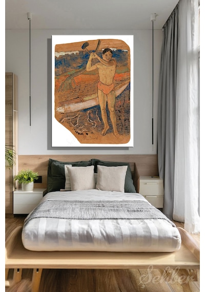 Paul Gauguin "balta Taşıyan Adam" Eserinin Kanvas Reprodüksiyonu Dikey Tablo Tekli 3572