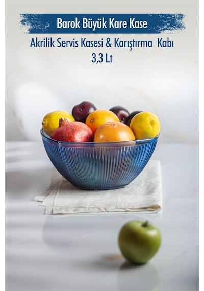 Akrilik Barok Lacivert Büyük Kare Meyve & Salata Kasesi & Karıştı
