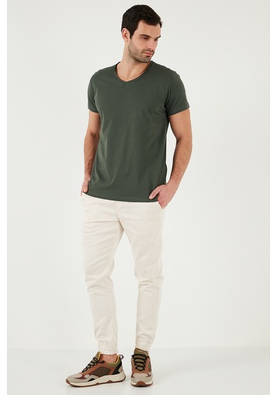 Buratti Pamuklu Slim Fit V Yaka Basic Erkek T Shirt 5412001 Haki