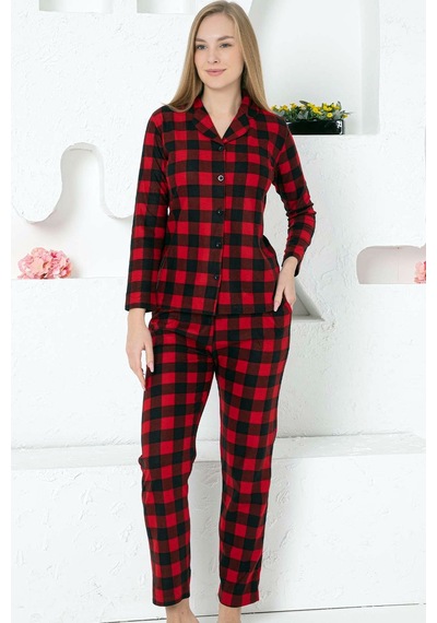 Alimer Kadın Kımızı U Kol Likralı Kışlık Pijama Takım Edy2770uk-k Kırmızı