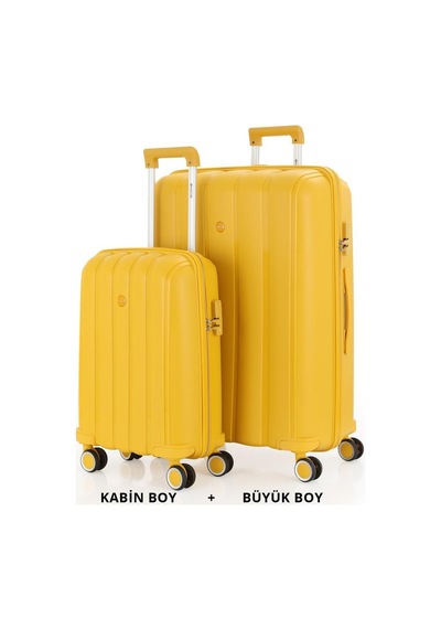 Mçs Bavul Büyük Ve Kabin 2li Set Kırılmaz Silikon Valiz V305 Sarı
