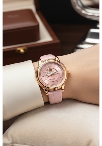 V.1.33.2.258.4 Pembe Deri Kayışlı 36 Mm Kadın Kol Saati Safir Cam 2 Yıl Garantili Pembe-rose - 860619371 Metalik