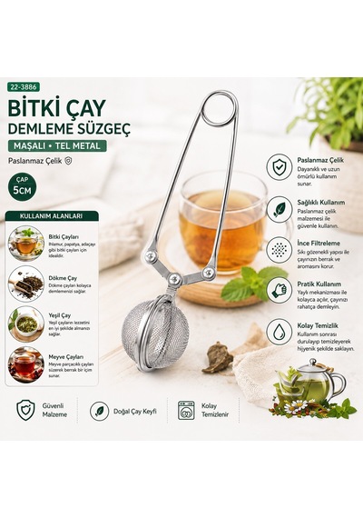İbico İ22-430 Maşalı Çay Demleme Süzgeci - Paslanmaz Çelik 5 Cm Çap- 12'li Paket Diğer