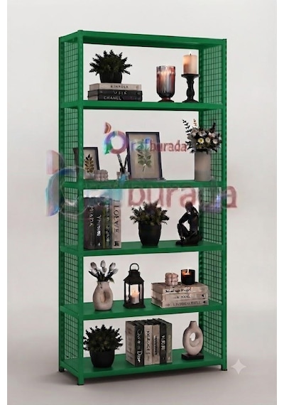 6 Katlı Renkli Tel Kafesli Dekoratif Çelik Raf - Çiçeklik Rafı, Ofis Rafı 0,70 Mm Mavi-31x75 Cm-250 Cm