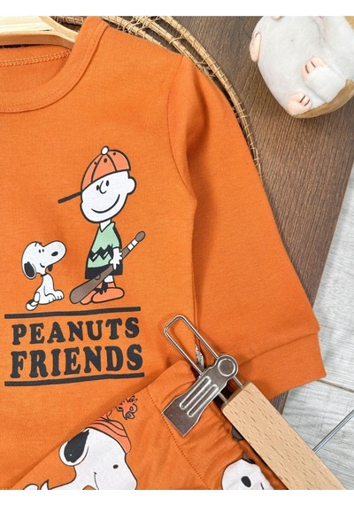 Bisiklet Yaka Peanuts Friends Baskılı Alt Üst Pijama Takımı 4bb2 Kiremit