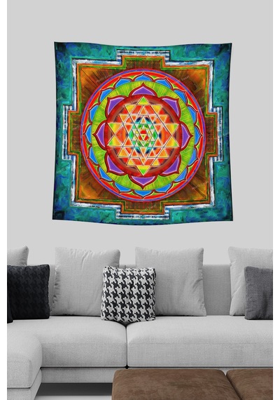 Duvar Örtüsü Yaşam Çiçeği Kutssal Geometri Sri Yantra