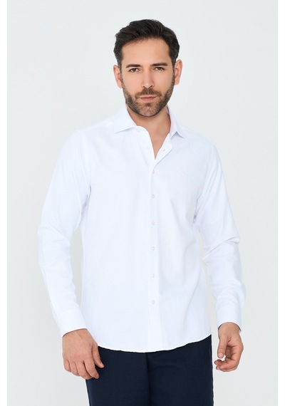 White Stone Beyaz Mikro Çizgili Dynamic Fit Erkek Uzun Kollu Gömlek Beyaz-02